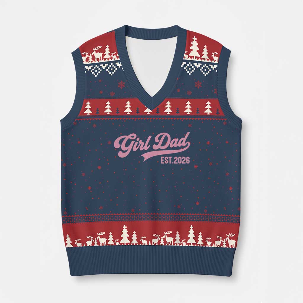 Soon to Be Daddy of Baby Girl 2026 V-Neck Knit Sweater Vest Promoted to Daddy New Dad TS14 Navy Red Print Your Wear