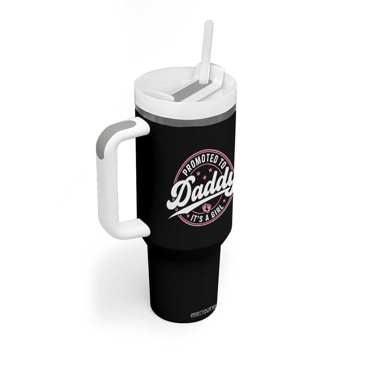 Promoted To Daddy It's A Girl Tumbler With Handle Funny Pregnancy Reveal