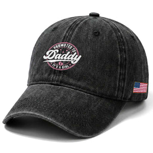 Promoted To Daddy It's A Girl Washed Cotton Baseball Cap Funny Pregnancy Reveal