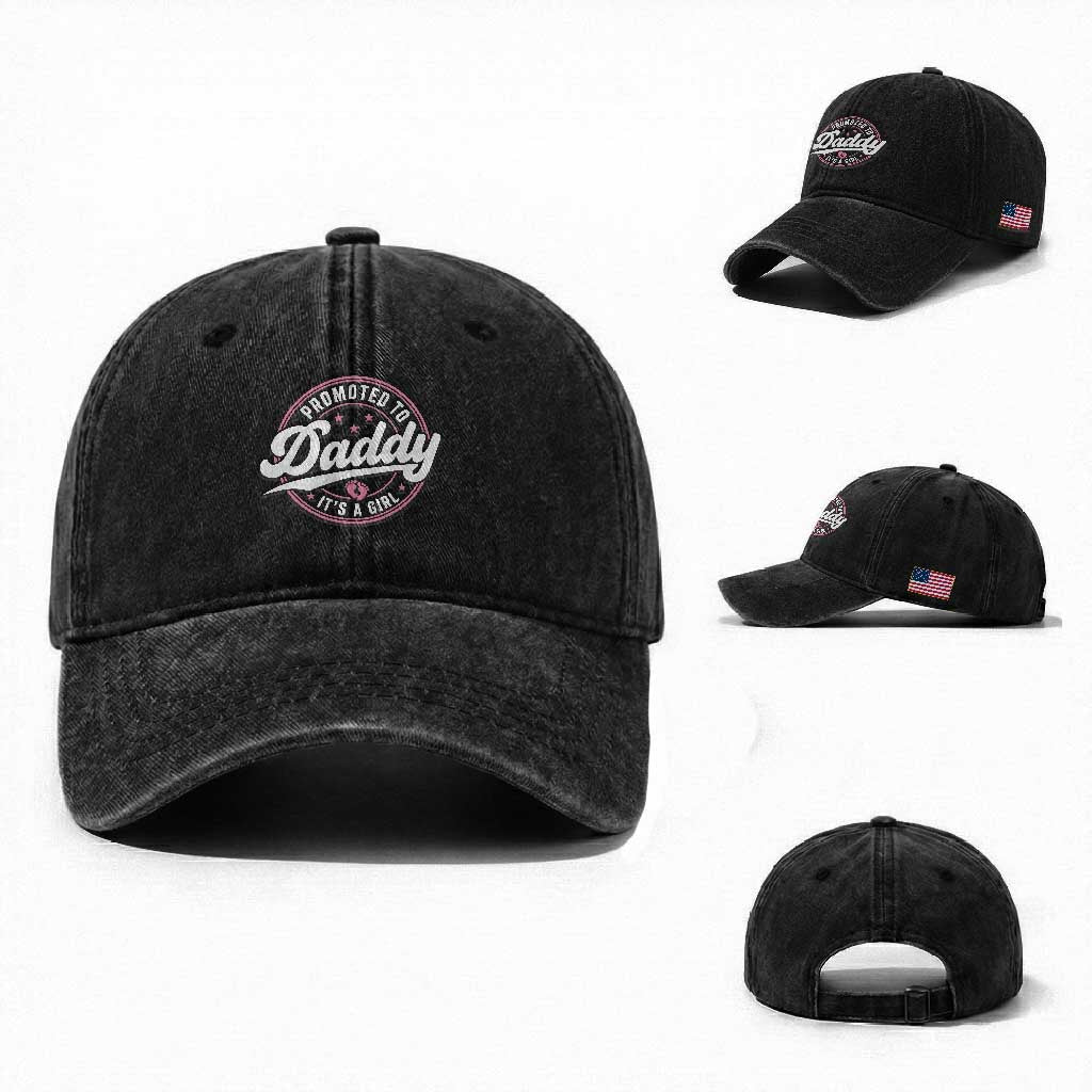 Promoted To Daddy It's A Girl Washed Cotton Baseball Cap Funny Pregnancy Reveal