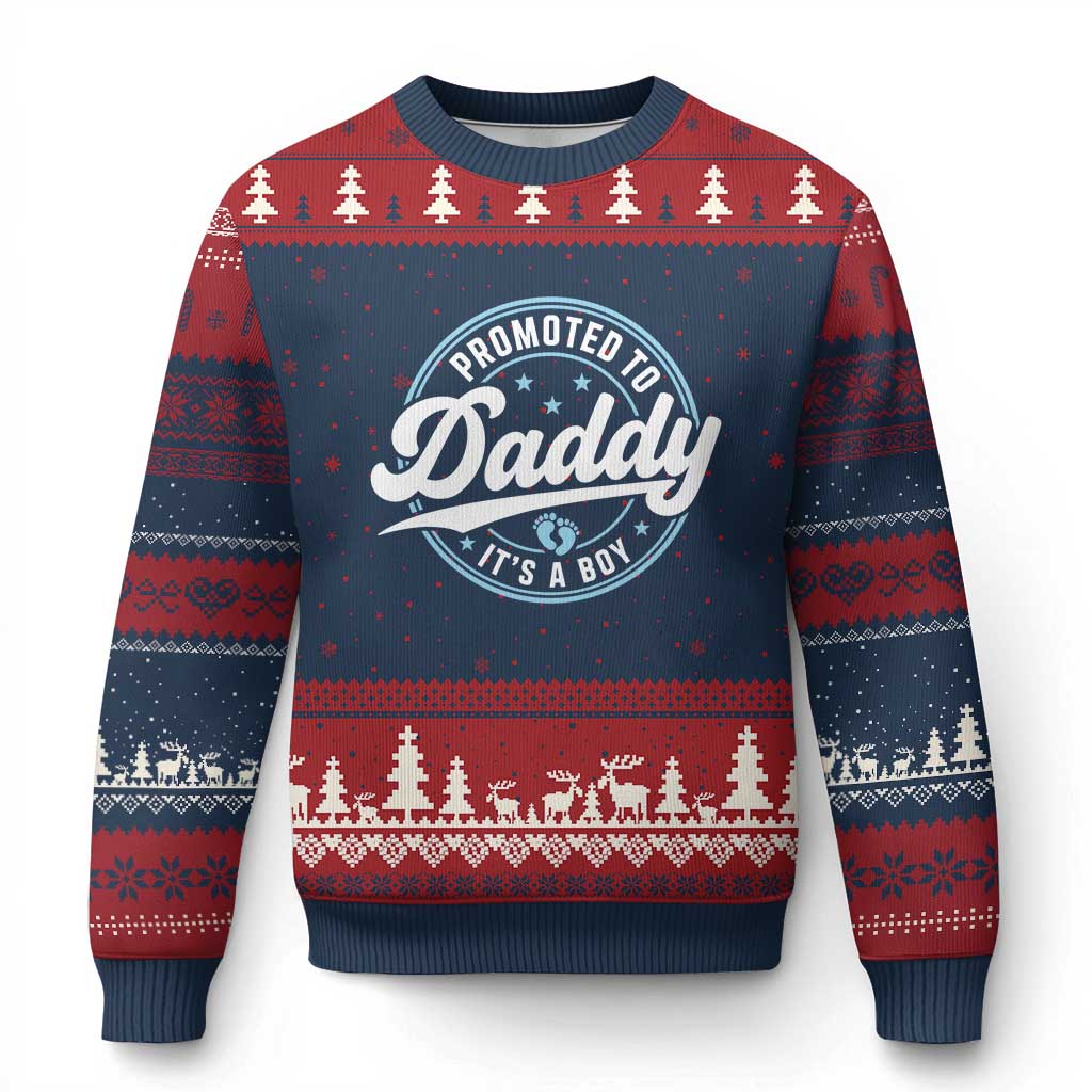 Promoted To Daddy It's A Boy Ugly Christmas Sweater Funny Pregnancy Reveal
