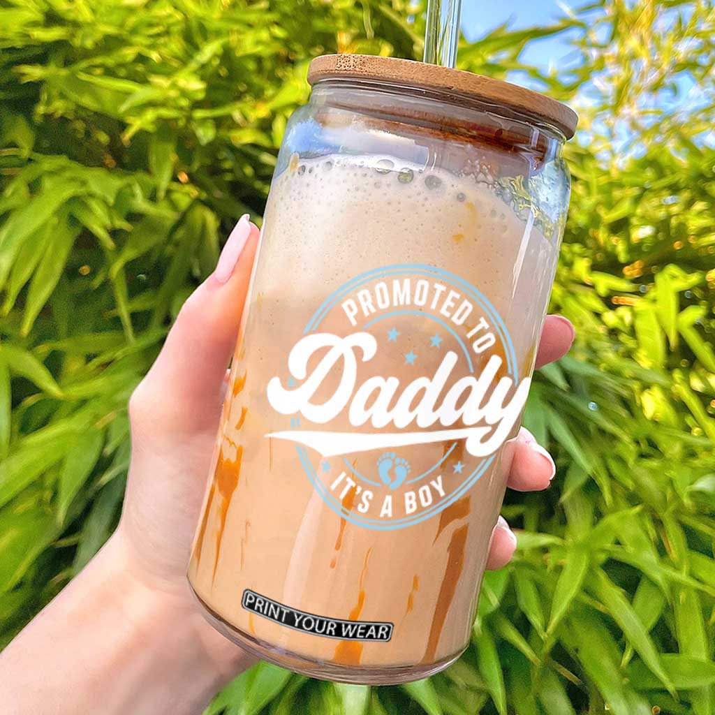 Promoted To Daddy It's A Boy Glass Can Funny Pregnancy Reveal