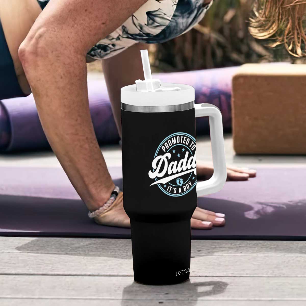 Promoted To Daddy It's A Boy Tumbler With Handle Funny Pregnancy Reveal