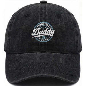 Promoted To Daddy It's A Boy Washed Cotton Baseball Cap Funny Pregnancy Reveal