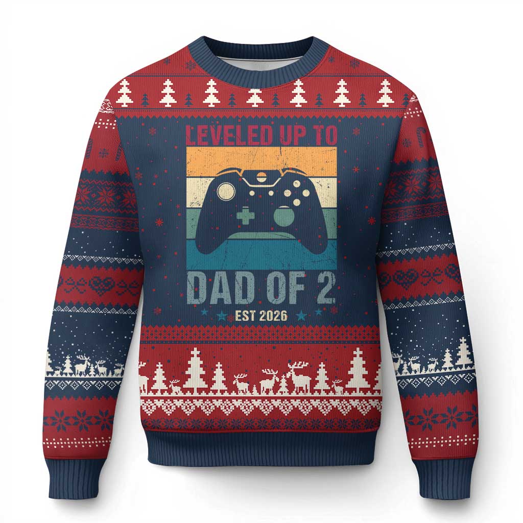Dad Level Unlocked Ugly Christmas Sweater Funny New Dad Gaming Father's Day Gift TS14 Navy Red Print Your Wear