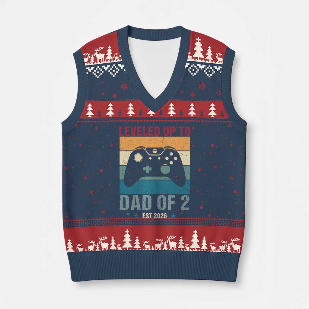 Dad Level Unlocked V-Neck Knit Sweater Vest Funny New Dad Gaming Father's Day Gift TS14 Navy Red Print Your Wear