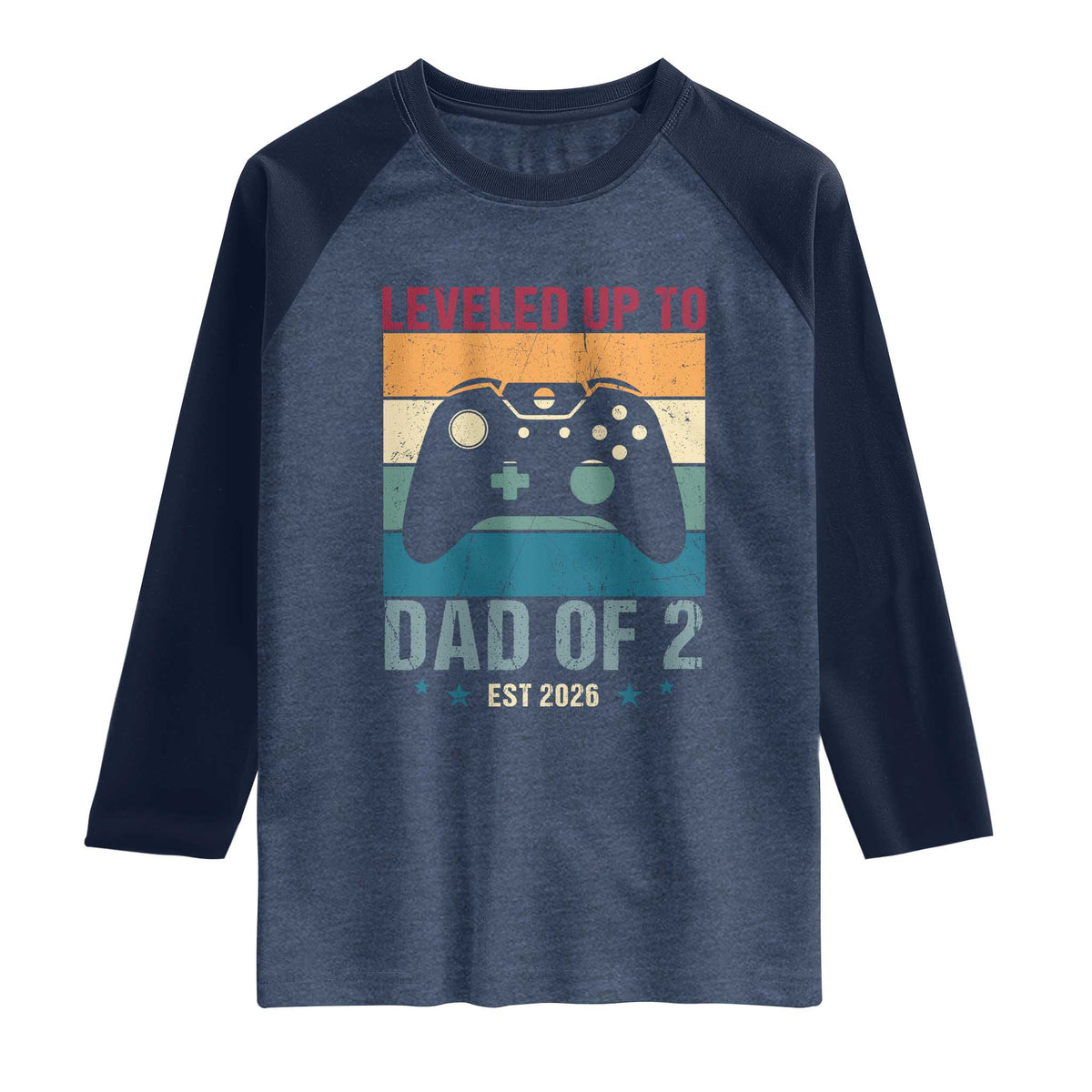 Dad Level Unlocked Raglan Shirt Funny New Dad Gaming Father's Day Gift TS14 Heather Denim Navy Print Your Wear