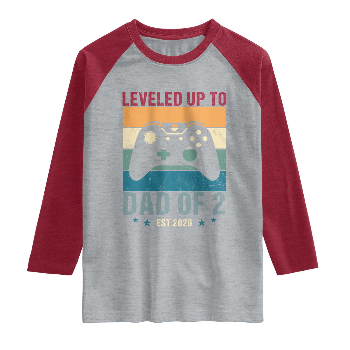 Dad Level Unlocked Raglan Shirt Funny New Dad Gaming Father's Day Gift TS14 Heather Gray Heather Red Print Your Wear
