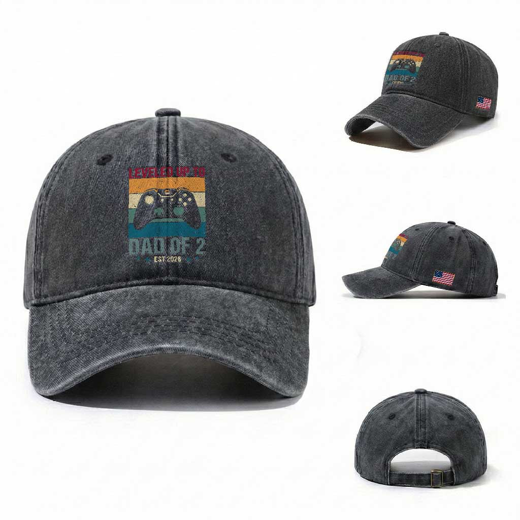 Dad Level Unlocked Washed Cotton Baseball Cap Funny New Dad Gaming Father's Day Gift TS14 Washed Cap Universal Fit Dark Gray Print Your Wear