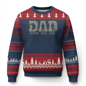 Dad Veteran Myth Legend Dad Military Father Gift Ugly Christmas Sweater TS14 Navy Red Print Your Wear