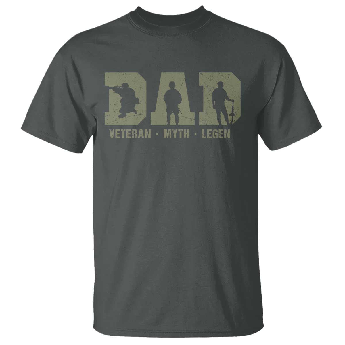 Dad Veteran Myth Legend Dad Military Father Gift T Shirt TS14 Dark Heather Print Your Wear