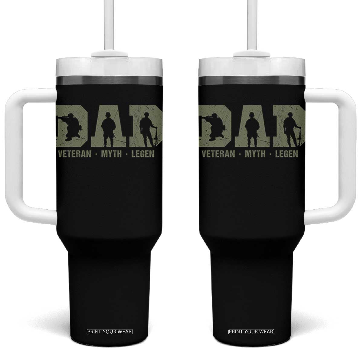 Dad Veteran Myth Legend Dad Military Father Gift Tumbler With Handle TS14 One Size: 40 oz Black Print Your Wear