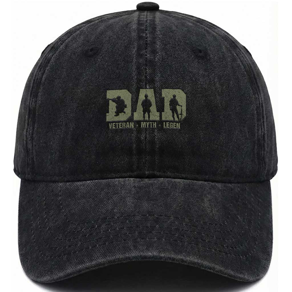 Dad Veteran Myth Legend Dad Military Father Gift Washed Cotton Baseball Cap TS14 Print Your Wear