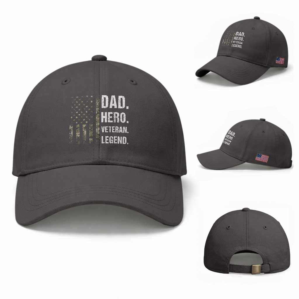 Dad Hero Veteran Legend Camouflage Father's Day Baseball Cap TS14 Baseball Cap Universal Fit Dark Gray Print Your Wear