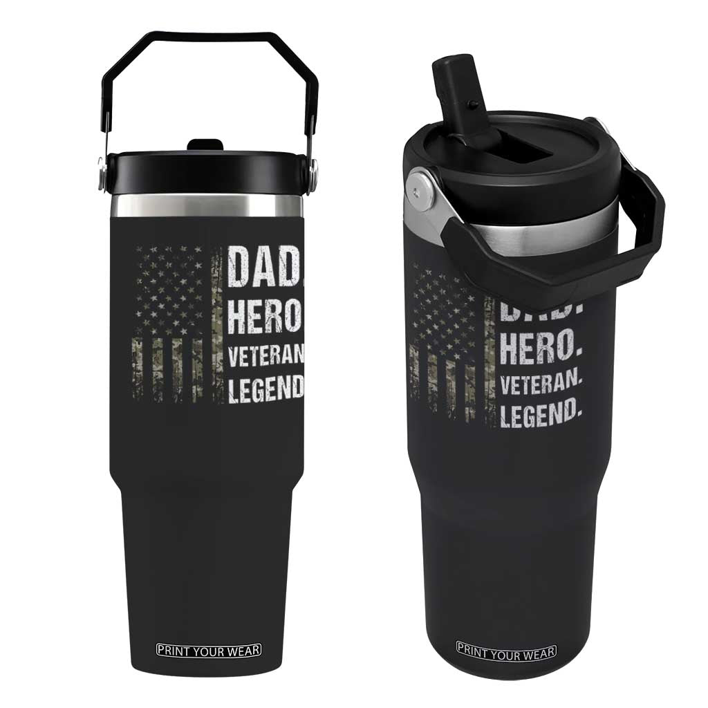 Dad Hero Veteran Legend Camouflage Father's Day Flip Straw Tumbler TS14 One Size: 30 oz Black Print Your Wear