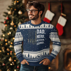 Dad Hero Veteran Legend Camouflage Father's Day Ugly Christmas Sweater