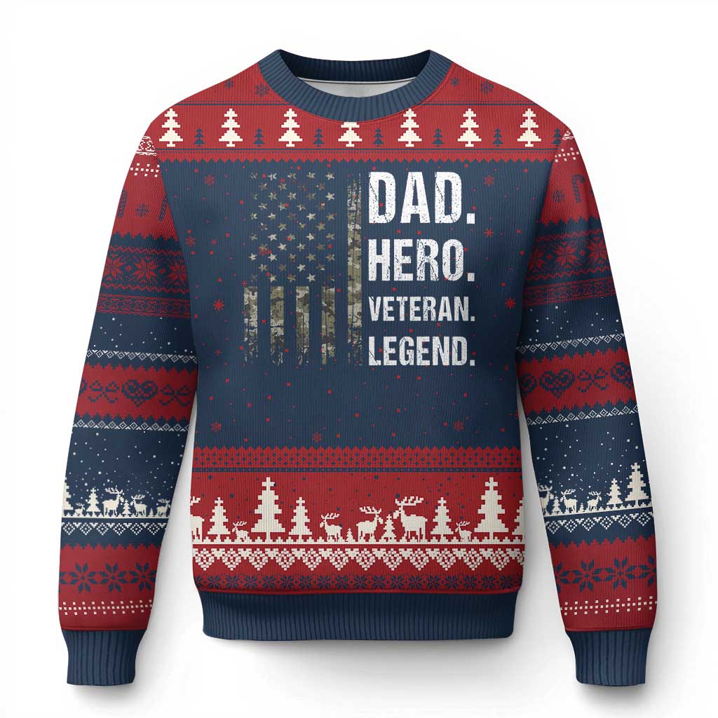 Dad Hero Veteran Legend Camouflage Father's Day Ugly Christmas Sweater TS14 Navy Red Print Your Wear