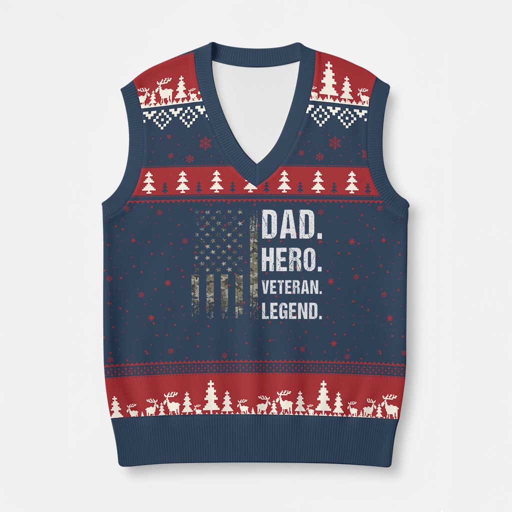 Dad Hero Veteran Legend Camouflage Father's Day V-Neck Knit Sweater Vest TS14 Navy Red Print Your Wear