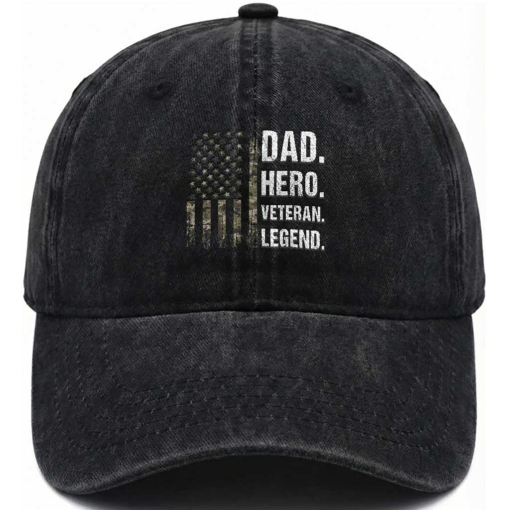 Dad Hero Veteran Legend Camouflage Father's Day Washed Cotton Baseball Cap TS14 Print Your Wear