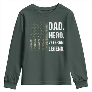 Dad Hero Veteran Legend Camouflage Father's Day Youth Sweatshirt TS14 Dark Forest Green Print Your Wear