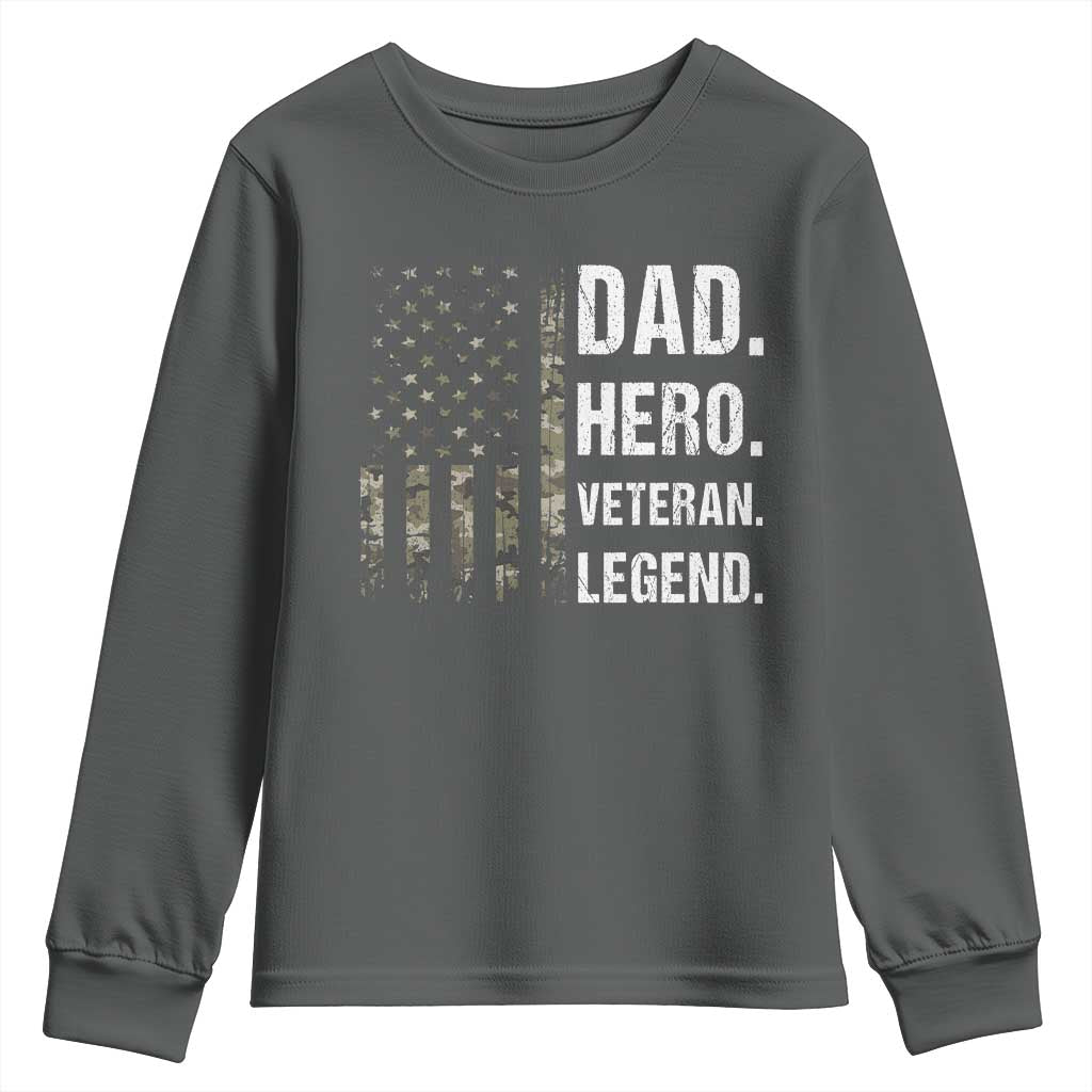 Dad Hero Veteran Legend Camouflage Father's Day Youth Sweatshirt TS14 Dark Heather Print Your Wear