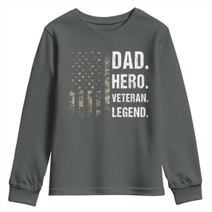 Dad Hero Veteran Legend Camouflage Father's Day Youth Sweatshirt TS14 Dark Heather Print Your Wear