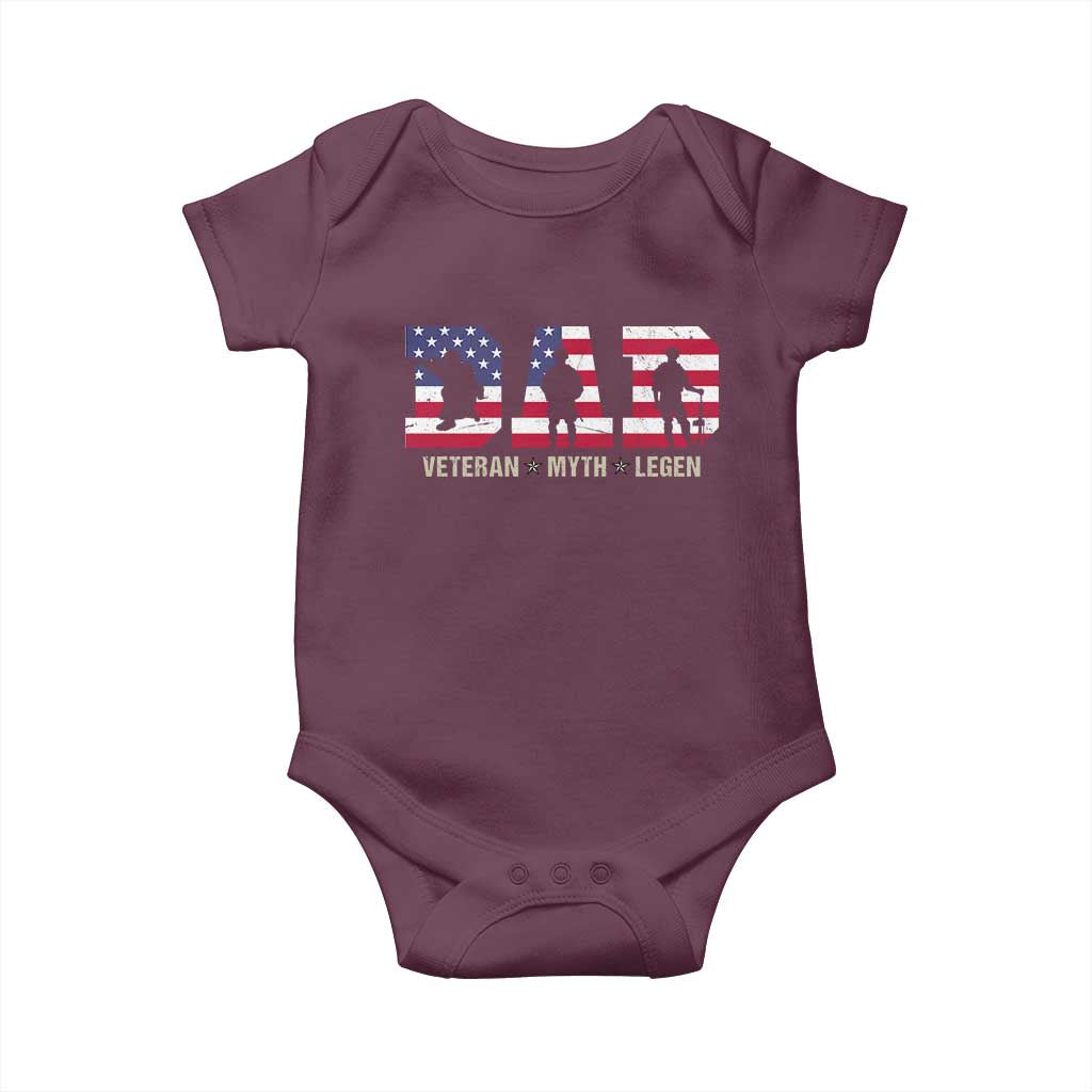 Veteran Dad The Myth Legend Baby Onesie Cool Father's Day Military Gifts 4th of July TS14 Maroon Print Your Wear
