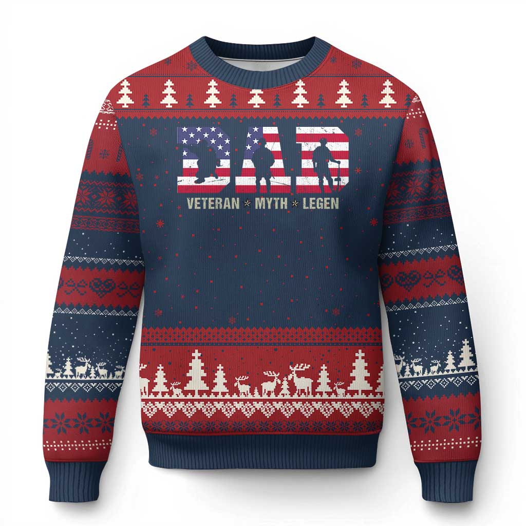 Veteran Dad The Myth Legend Ugly Christmas Sweater Cool Father's Day Military Gifts 4th of July TS14 Navy Red Print Your Wear