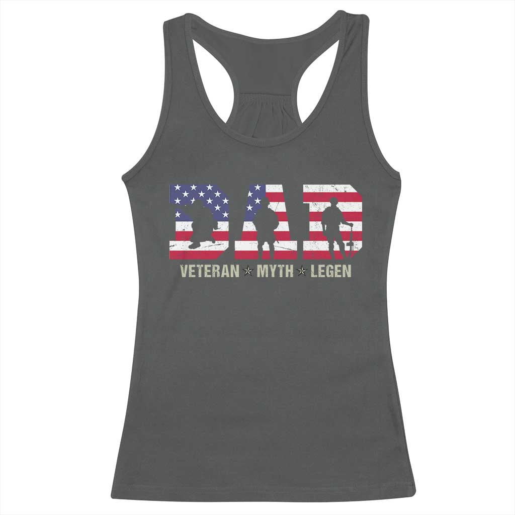 Veteran Dad The Myth Legend Racerback Tank Top Cool Father's Day Military Gifts 4th of July TS14 Dark Heather Print Your Wear