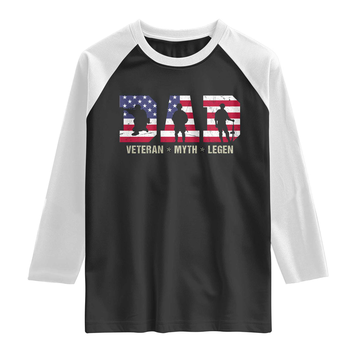 Veteran Dad The Myth Legend Raglan Shirt Cool Father's Day Military Gifts 4th of July TS14 Black White Print Your Wear