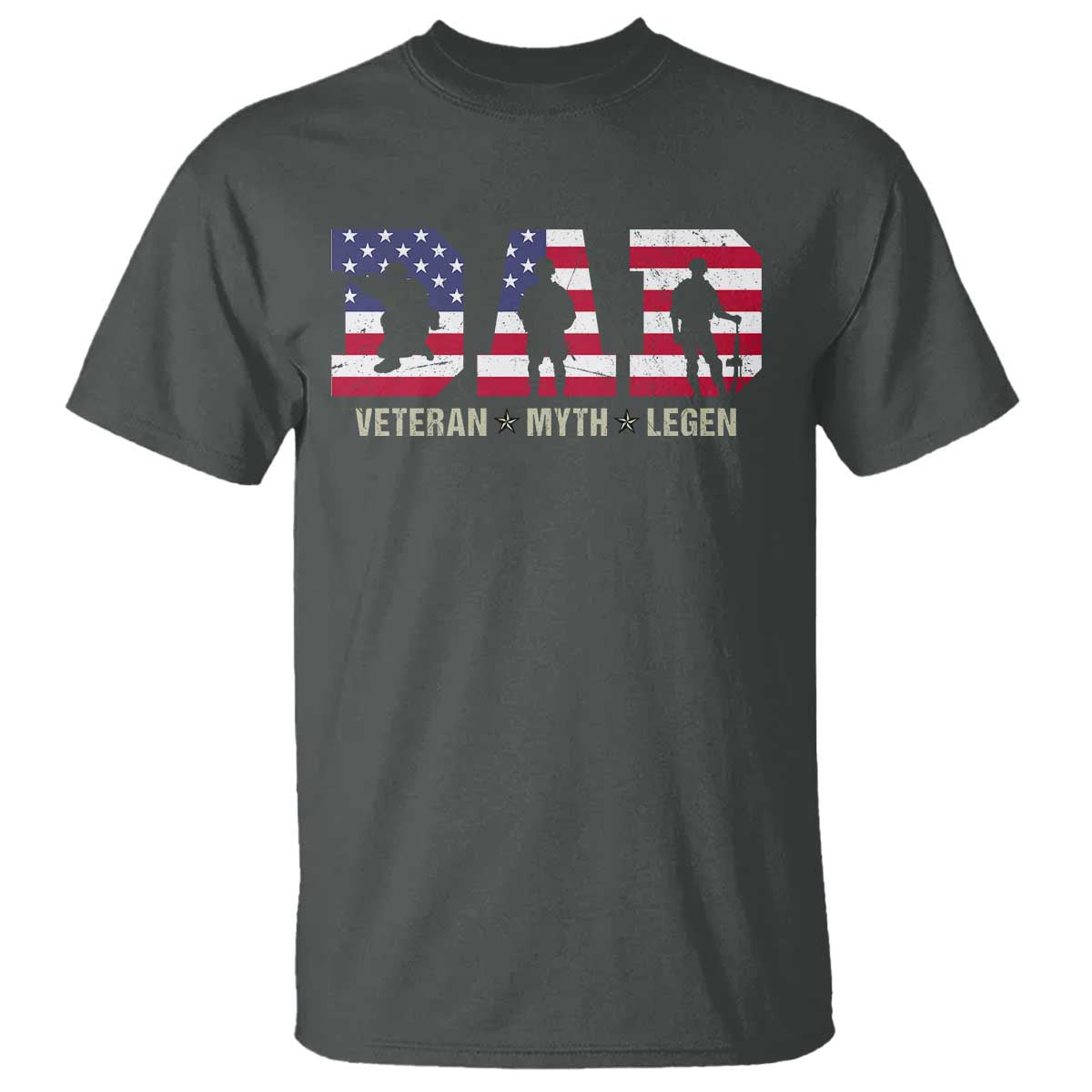 Veteran Dad The Myth Legend T Shirt Cool Father's Day Military Gifts 4th of July TS14 Dark Heather Print Your Wear
