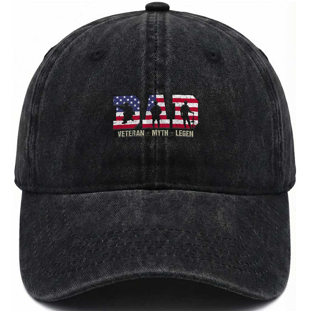 Veteran Dad The Myth Legend Washed Cotton Baseball Cap Cool Father's Day Military Gifts 4th of July TS14 Print Your Wear
