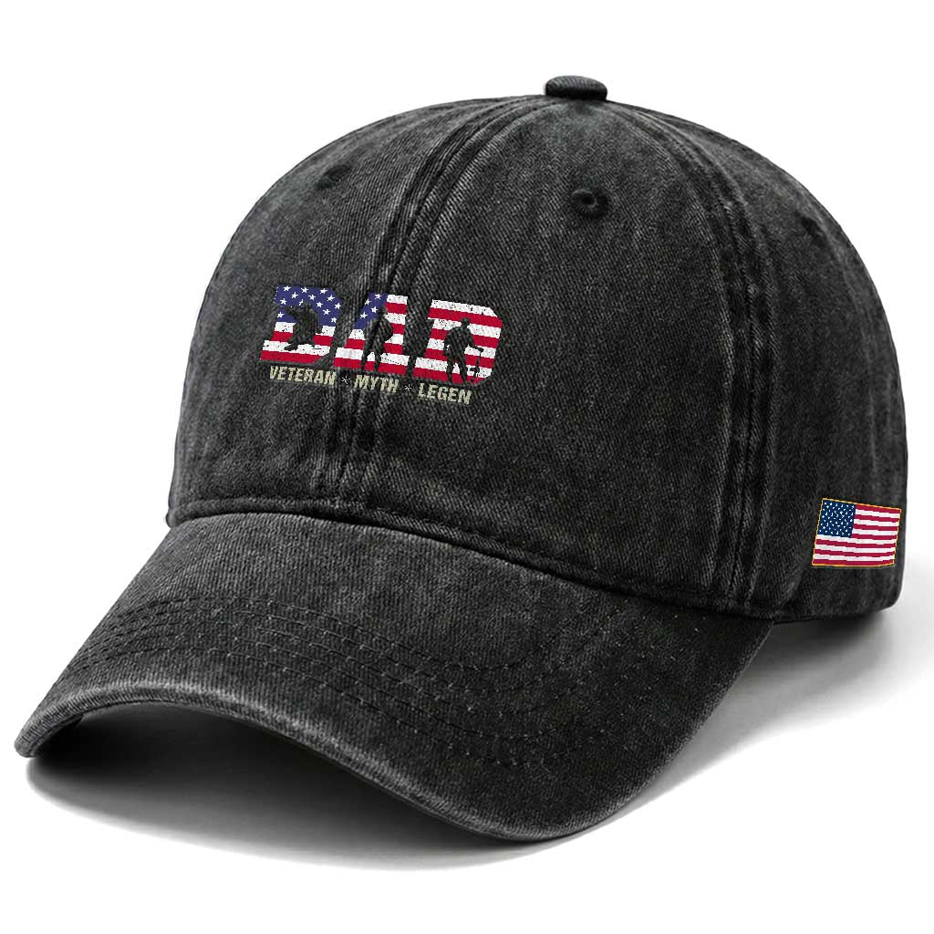 Veteran Dad The Myth Legend Washed Cotton Baseball Cap Cool Father's Day Military Gifts 4th of July TS14 Print Your Wear