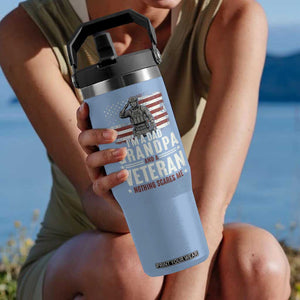 I'm A Dad Grandpa and Veteran Nothing Scares Me Flip Straw Tumbler Funny Veteran Dad Grandpa Humor