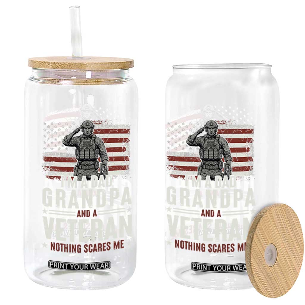 I'm A Dad Grandpa and Veteran Nothing Scares Me Glass Can Funny Veteran Dad Grandpa Humor