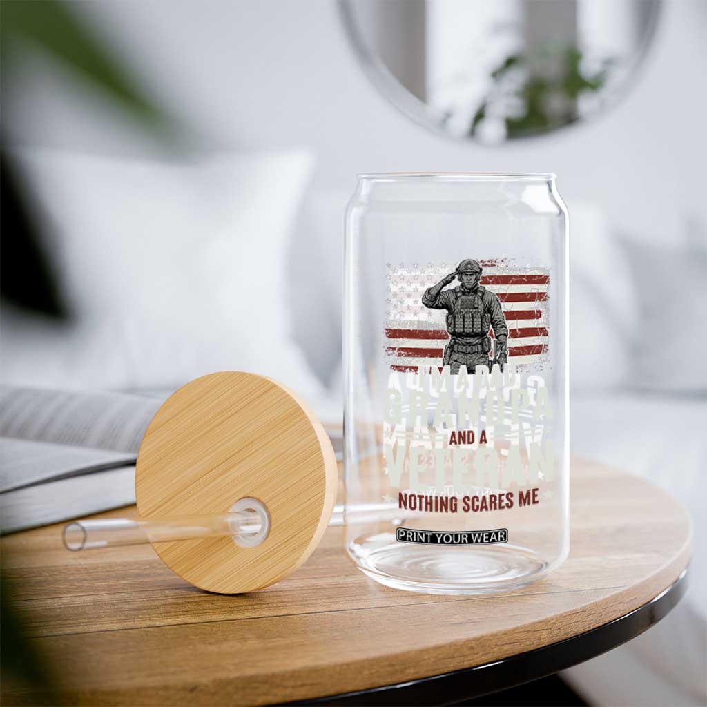 I'm A Dad Grandpa and Veteran Nothing Scares Me Glass Can Funny Veteran Dad Grandpa Humor