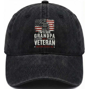 I'm A Dad Grandpa and Veteran Nothing Scares Me Washed Cotton Baseball Cap Funny Veteran Dad Grandpa Humor