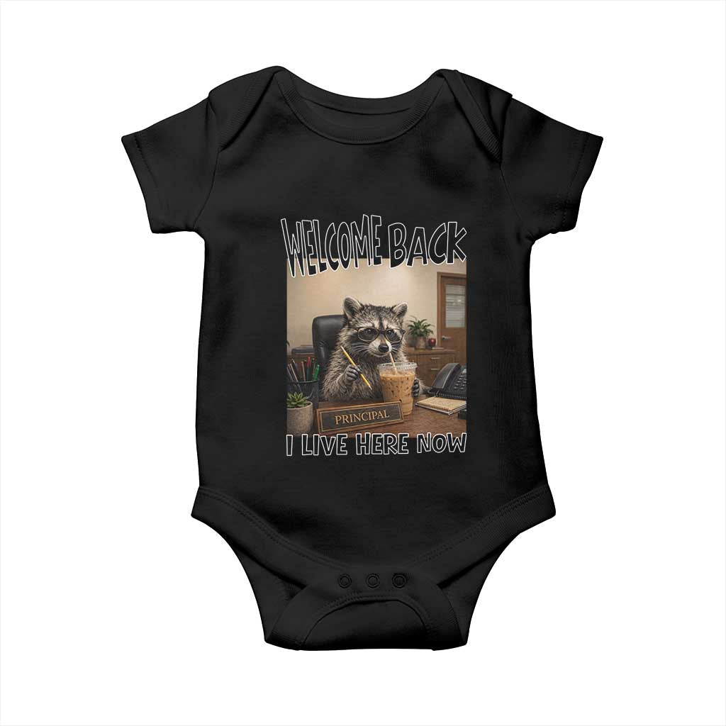 Funny Raccoon School Principal Baby Onesie Welcom Back To School TS14 Black Print Your Wear