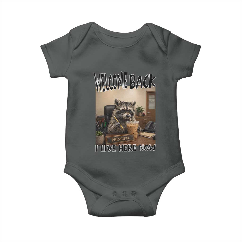 Funny Raccoon School Principal Baby Onesie Welcom Back To School TS14 Dark Heather Print Your Wear