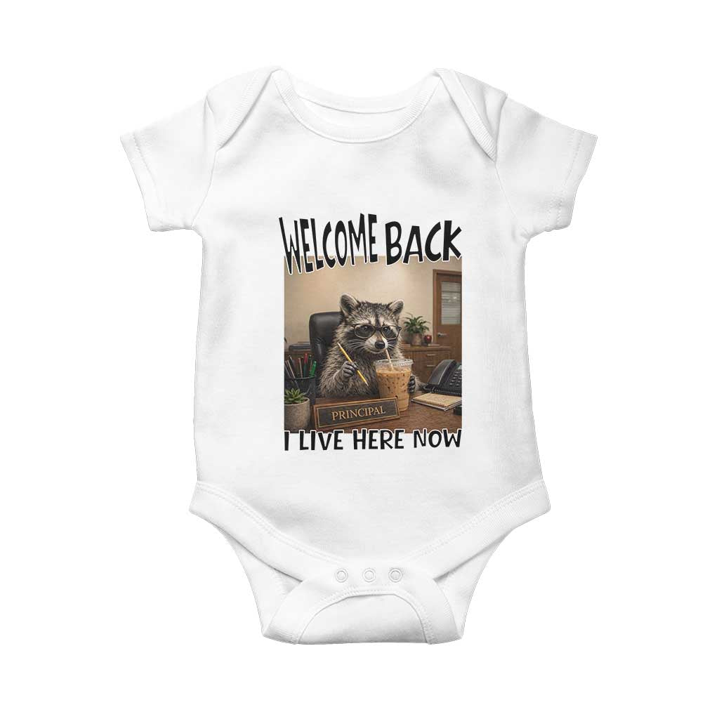 Funny Raccoon School Principal Baby Onesie Welcom Back To School TS14 White Print Your Wear