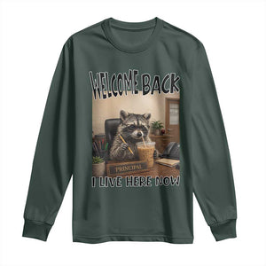Funny Raccoon School Principal Long Sleeve Shirt Welcom Back To School TS14 Dark Forest Green Print Your Wear