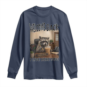 Funny Raccoon School Principal Long Sleeve Shirt Welcom Back To School TS14 Navy Print Your Wear