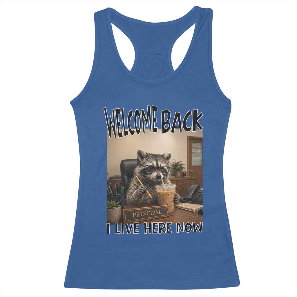 Funny Raccoon School Principal Racerback Tank Top Welcom Back To School TS14 Royal Blue Print Your Wear