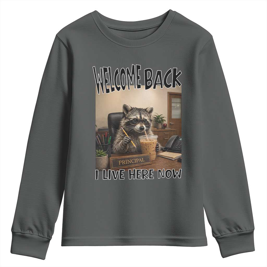 Funny Raccoon School Principal Youth Sweatshirt Welcom Back To School TS14 Dark Heather Print Your Wear