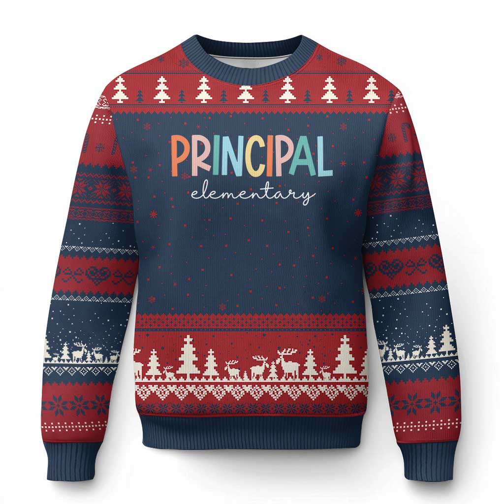 Boho Retro Vintage Elementary Principal Back to School Ugly Christmas Sweater TS14 Navy Red Print Your Wear