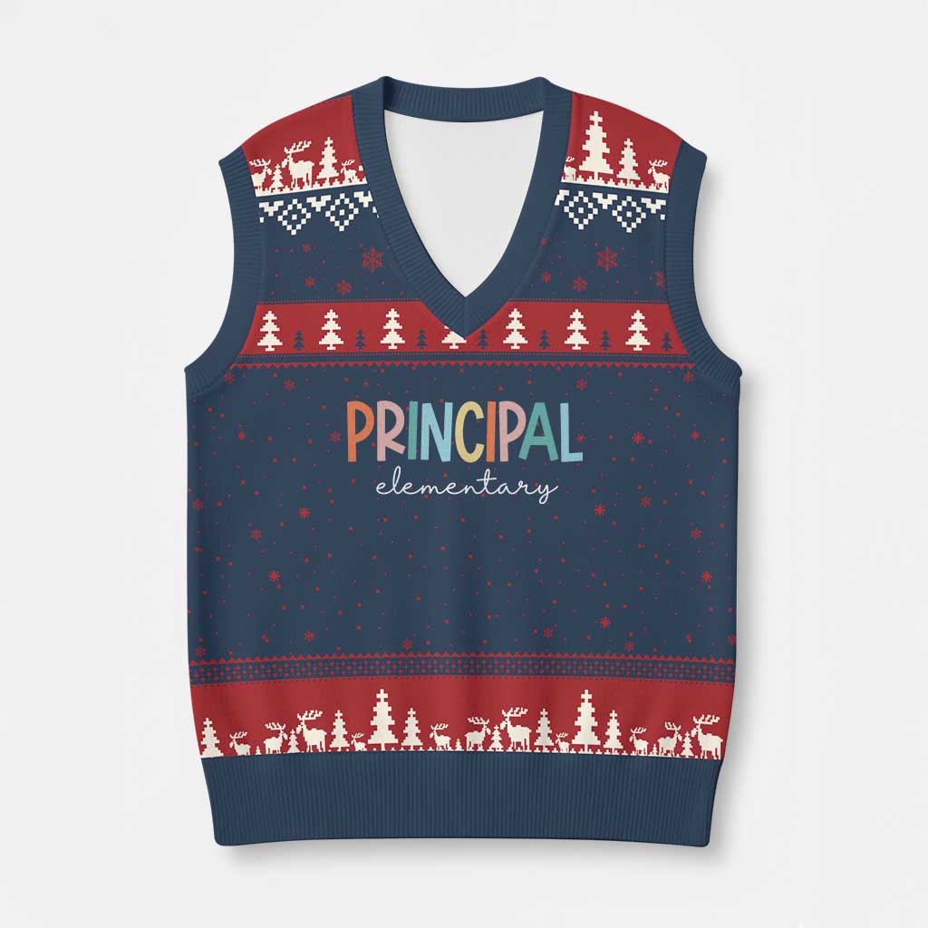 Boho Retro Vintage Elementary Principal Back to School V-Neck Knit Sweater Vest TS14 Navy Red Print Your Wear