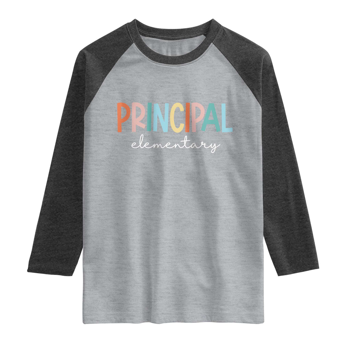 Boho Retro Vintage Elementary Principal Back to School Raglan Shirt TS14 Heather Gray Heather Charcoal Print Your Wear