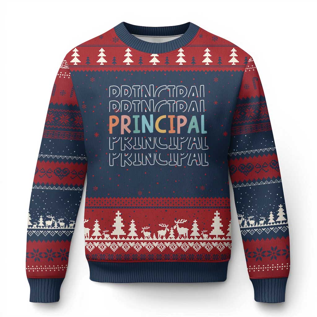 Boho Retro Vintage Principal Back to School Ugly Christmas Sweater TS14 Navy Red Print Your Wear