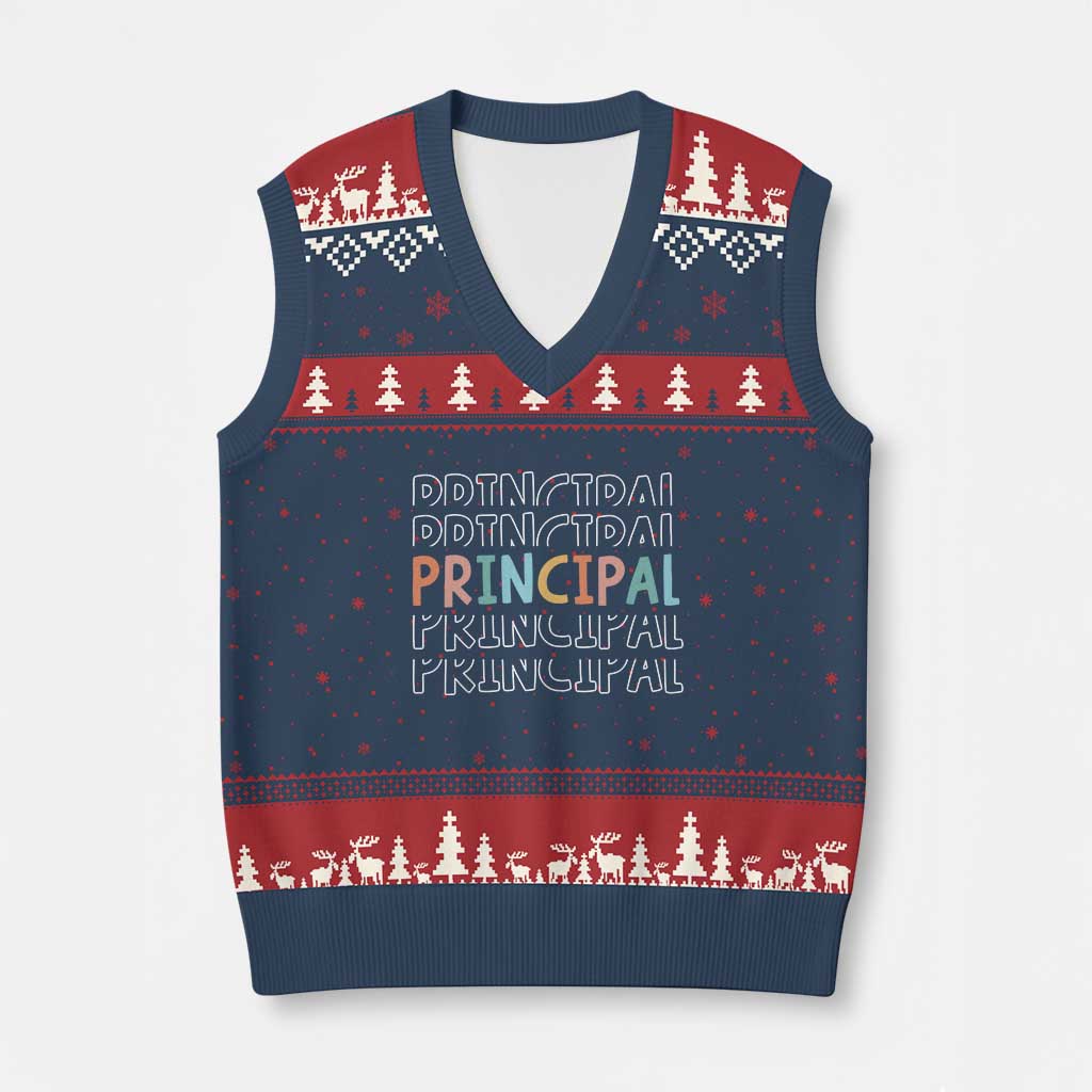 Boho Retro Vintage Principal Back to School V-Neck Knit Sweater Vest TS14 Navy Red Print Your Wear