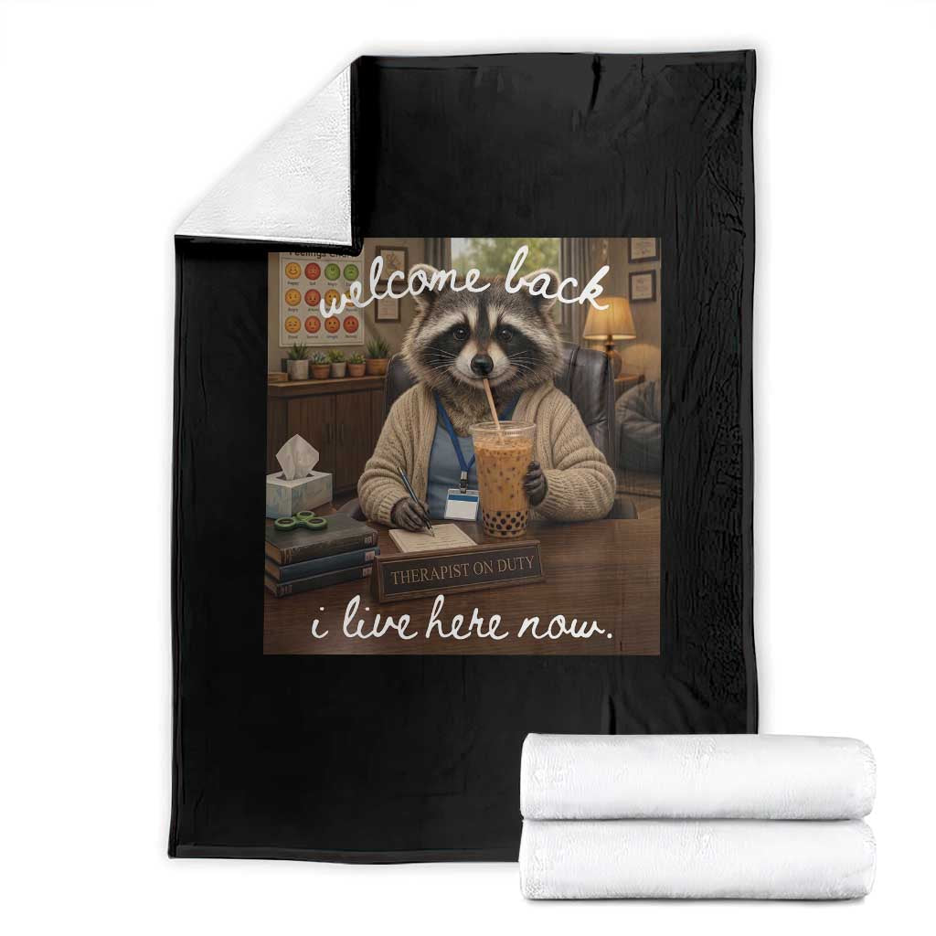 Funny School Therapist Raccoon Drinking Iced Coffee Throw Blanket TS14 Black Print Your Wear